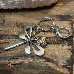 Silver Dragonfly Keychain with Heart Charm
